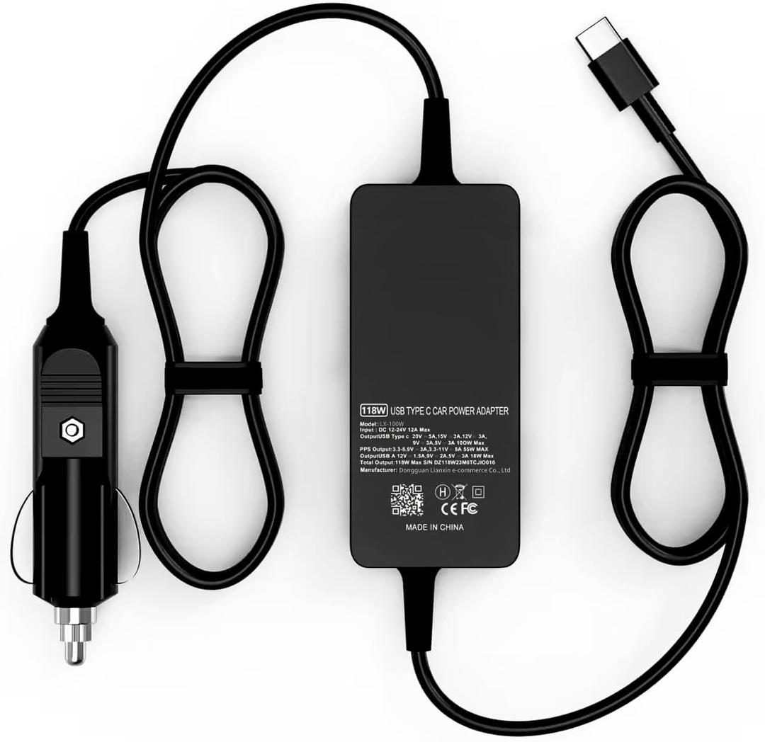 100W USB C Laptop Car Charger Compatible with HP Spectre/Elitebook, Lenovo ThinkPad/Yoga/IdeaPad, MacBook pro/air, Dell, Samsung, Asus, Acer - Universal Type C Laptop Power Adapter Cord