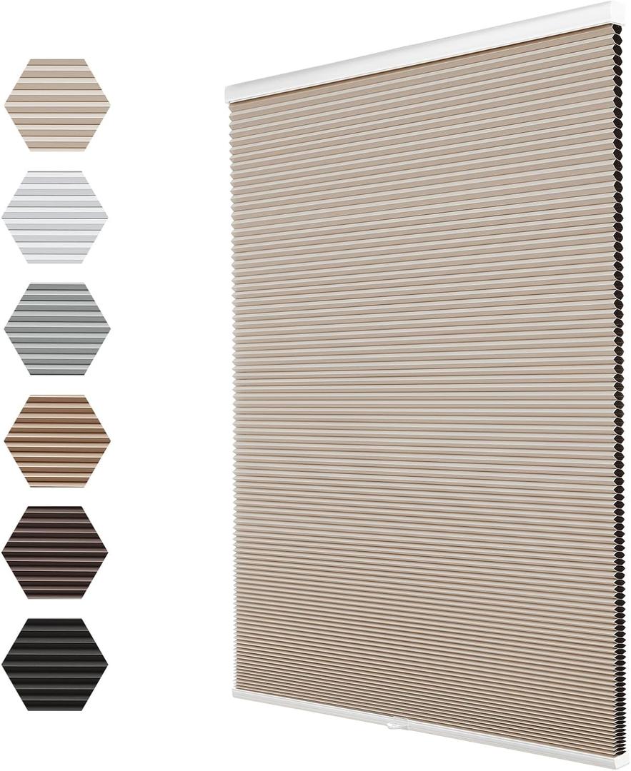 Changshade Blackout Cordless Cellular Shades for Windows,Honeycomb Blinds with Thermal Insulation,UV Protection,Child Safe,Privacy Light Control,Easy to Install52" W x 72" H,Beige