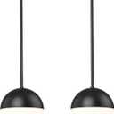 LMS Pack of 2 Mid Century Pendant Lights, Matte Black Kitchen Island Light Fixtures with White Globe Glass Shade, Adjustable Hanging Rod Ceiling Light for Home Office Dining Room Bathroom, LMS-186BK2PK