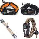 Paracord Survival Bracelet-Length Adjustable,Loud Whistle Emergency Compass Survival Fire Starter Scraper Accessories for Hiking and Camping and Hunting 4-Pack(Muti-Color)