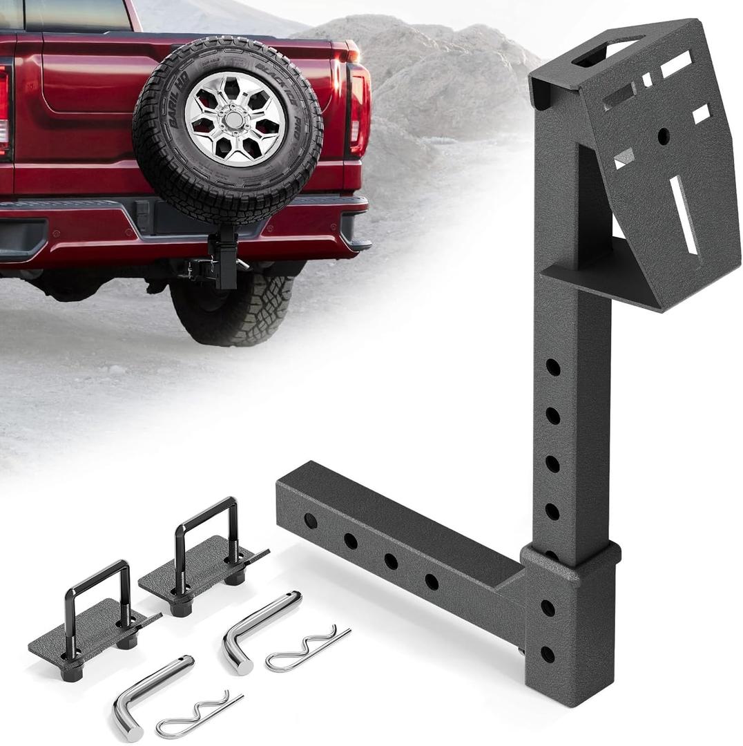 EYOHZ Hitch Mounted Spare Tire Carrier, Universal Adjustable Spare Tire Mount for 2 Inch Receiver, Fits 4/5/6/8 Lug Trailer Wheels, for Truck, Trailer, SUV & Off-Road