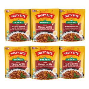 Tasty Bite Organic 3 Bean Madras Lentils, 10 Ounce, Pack of 5, Simmered With Tomato & Spices, Ready to Eat, Microwavable (EXP 08/31/27)
