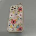 Compatible with iPhone 17 Pro Max Case with Finger Hand Wrist Strap for Girls Women, Cute Flowers Floral Phone Case with Wristband Kickstand, Durable Silicone Protective Cover, Blossom