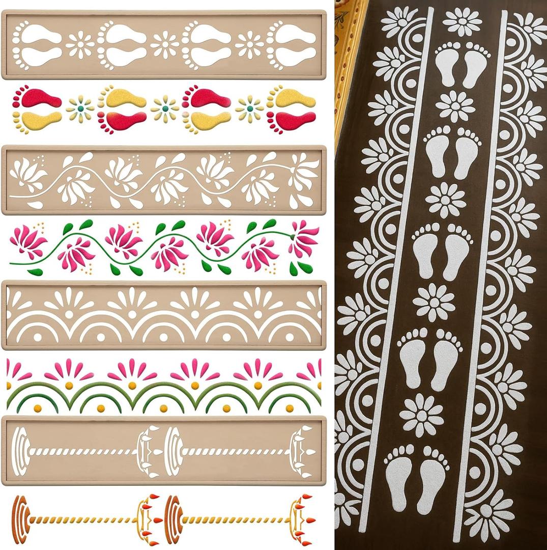 4 Pcs 12 Inch Diwali Rangoli Stencils Wooden DIY Sand Art Making Kit Lotus Elephant Peacock Stencils Varalakshmi Pooja Diwali Items for Indian Onam Festival Home Decor(Rangoli)