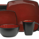 Gibson Elite Soho Lounge Square 16-Piece Dinnerware Set, Service for 4, Reactive Glaze Stoneware Plates and Bowls, Modern Dishes, Microwave & Dishwasher Safe – Red and Black