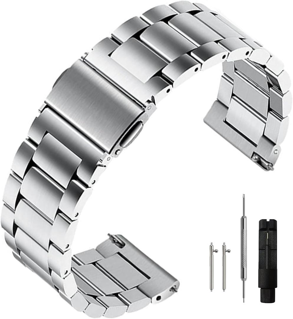 Stainless Steel Watch Band Quick Release Premium Brushed Matte Metal Watch Strap Bracelet 18mm Universal Stainless Steel Smartwatch Replacement Band Strap Men Women (Silver)