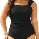 Aqua Eve Womens Plus Size One Piece Swimsuit Tummy Control Bathing Suit Vintage Swimwear (Black)