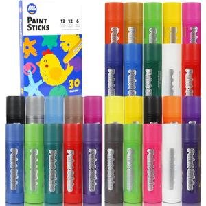 abby paint 30 Colors Solid Tempera Paint Sticks, Washable Paint Sticks for Kids, Quick Drying,Non-toxic,Idel for Kids and Students