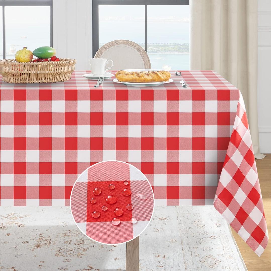 Softalker Gingham Checkered Square Tablecloth - Waterproof Buffalo Plaid Table Cloth Stain Resistant Washable Table Cover for Picnic/Camping/Outdoor - Red and White, 54 x 54 Inch