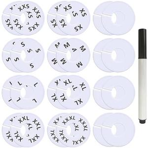 25 Pcs Clothing Rack Size Dividers Round White Plastic Size Markers for Clothing Rack Pre-Labeled (XXS-XXXL) & Blank Dividers & Erasable Pen for Closet, Retail Store, Wardrobe