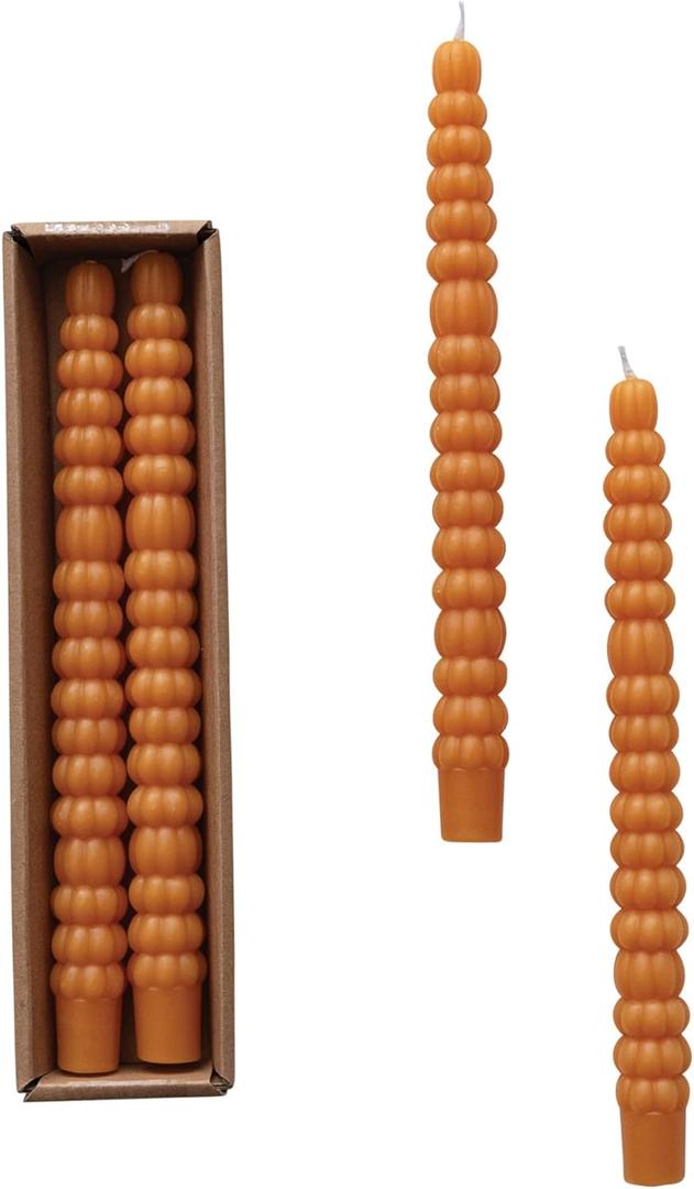 Creative Co-Op Unscented Pumpkin Shaped Taper Candles in Box, Orange, Set of 2