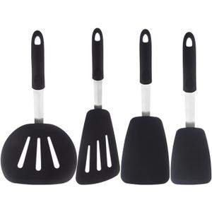 4 Piece Silicone Spatula Set, heat-resistant 446  F, kitchen silicone cooking utensils set, BPA Free Rubber,suitable for non stick pans, used for frying eggs, pancakes, fried fish, steak black