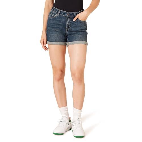 Amazon Essentials Women's Mid-Rise Slim Fit 4" Denim Shorts, Dark Denim, Size 12, 30 Pack