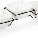ZENFUN 10 oz Square Bowl Chip & Dip Serving Set, Pocelain Ramekin Bowls with Metal Rack Stand, White Small Serving Dishes, Condiment Serving Tray for Entertaining, Party, Buffets