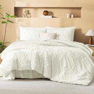 Litanika Ivory King Size Comforter Set with Sheets - 7 Pieces Bed in a Bag King Boho Tufted Complete Bedding Sets with Comforter, Sheets, Pillowcases & Shams