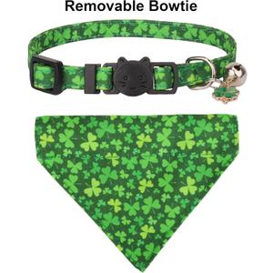 ADOGGYGO St. Patrick's Day Cat Collars with Bandana Bell, 2 Pack Adjustable Cat Bandana Collar with Removable Scarf, Green Shamrock Pet St Patricks Collar for Kittens Cats (St. Patrick's Day) (7.5"- 10.5", St. Patrick's Day)