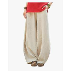 IXIMO Women's Casual Cotton Linen Baggy Pants with Elastic Waist Relax Fit Lantern Trouser Size S