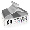 HOUSE DAY Heavy Duty Plastic Hangers 60 Pack, Non Slip Clothes Hangers with Rubber Pads and 360° Hook - Thin 0.2 Inch, Space Saving Coat Hanger Grey, Closet Organizer for Shirt, Pants, Suit, Skirt