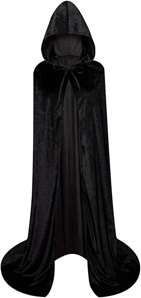 LHJ Unisex Full Length Hooded Robe Cloak Long Velvet Cape Cosplay Costume (Large, Black)