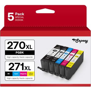 PGI-270XL CLI-271XL 5 Color Value Pack Compatible for 270 271 Ink Cartridges to use with MG5720 MG5721 MG5722 MG6820 MG6821 MG6822 TS6020 (PGBK, Black, Cyan, Magenta, Yellow)
