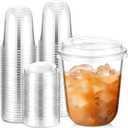 Baderke 50 Sets Clear Plastic Cups with Lids, Iced Coffee Cups with lids,Disposable Plastic Smoothie Cup for Cold Drinks, Sip Lid (12 oz)