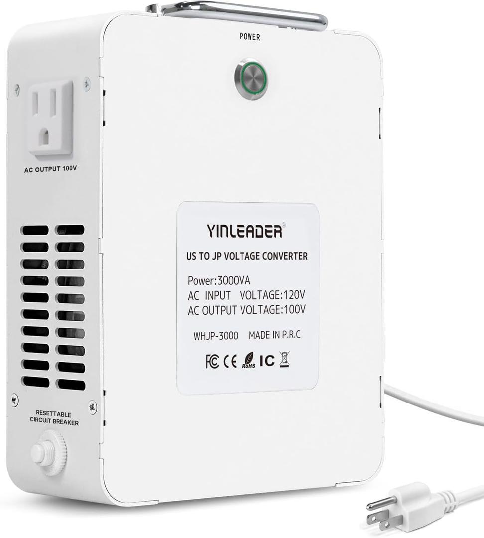 Yinleader 3000W Convert 120V to 100V Step Down Voltage Transformer Perfect for Japanese High-Power Devices in US(White)