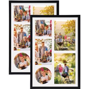 PHAREGE Black Multi Size Picture Frames Collage for Wall, Collage Frame Set for 5x7, 4x4, 4x6 Pictures with Mat, 10x15 Photo without Mat, Vertical or Horizontal Display on the Wall, 2 Pack