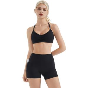 SUUKSESS Workout Sets for Women Padded Open Back Strappy Gym Set Criss Cross Yoga Sets 2 Pieces (Black, XS)