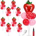 VioraWhite 8 Sets Strawberry Party Balloons Stand Kit Table Centerpieces Decorations with Red Pink Dot Strawberry Foil Balloons for Berry Sweet First Birthday Baby Shower Party Supplies