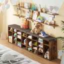 DINZI LVJ Shoe Storage Bench with Cushion, 16-Cubby Shoe Rack, Adjustable Shelves, Multifunctional Shoe Organizer Bench for Entryway, Mudroom, Hallway, Living Room, Bedroom and Garage, Rustic Brown