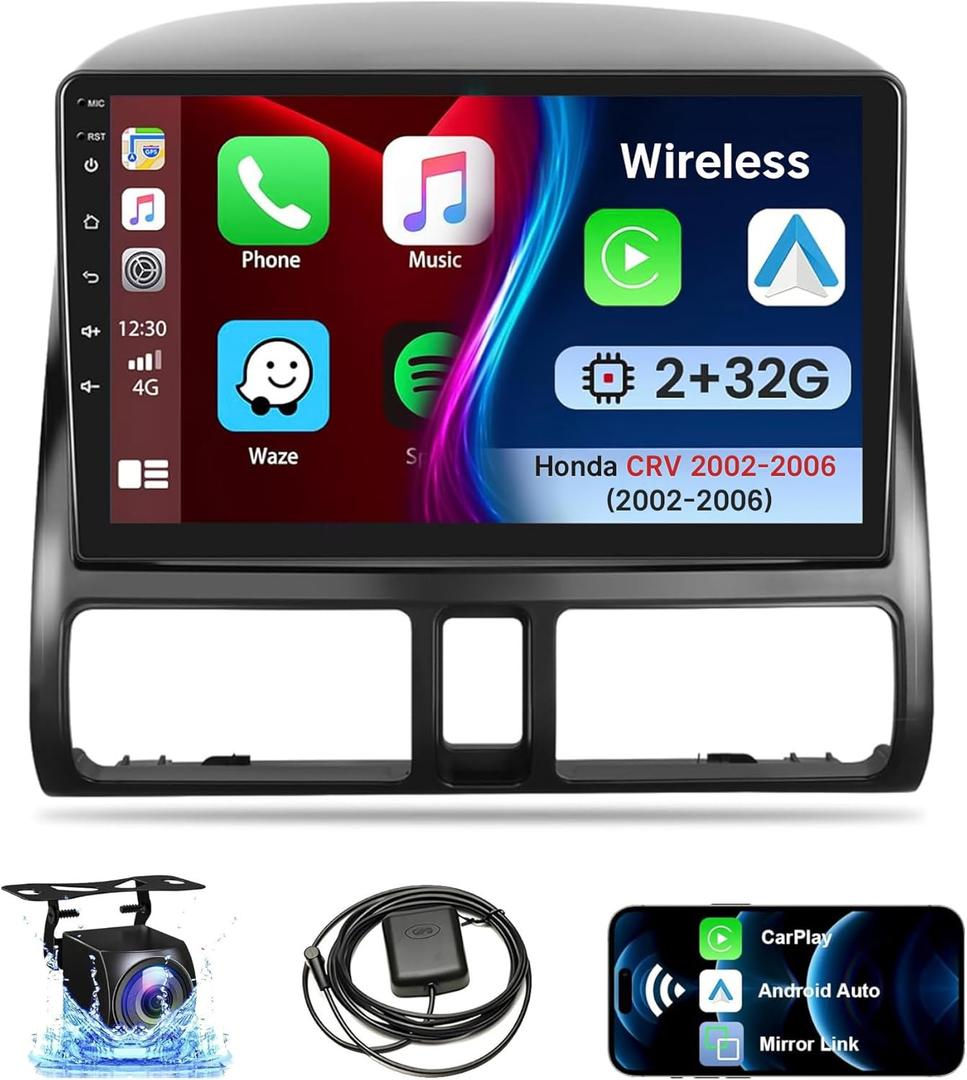 Leadfan 8 Core Car Stereo Radio for Honda CRV 2002 2003 2004 2005 2006 Wireless Apple CarPlay Android Auto, 9" IPS Touch Screen Radio WiFi GPS Navigation/Bluetooth 5.1/Mirror Link/FM/Backup Camera+SWC