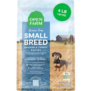Open Farm, Grain-Free Dry Dog Food for Small Breeds, High-Protein Kibble, Sustainably & Ethically Sourced Ingredients, Non-GMO Veggies & Superfoods, Chicken & Turkey Recipe for Small Dogs, 4lb Bag (4 Pound (Pack of 1))