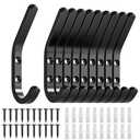 GWAAZXGZ Wall Hooks for Hanging Coats - 10 Pack Black 3.2'' Double Hook Design, Hat Organizers, Wall Mount Hangers for Bags and Keys, Perfect for Garage, Workshop, Entryway, Closet, and DIY Projects