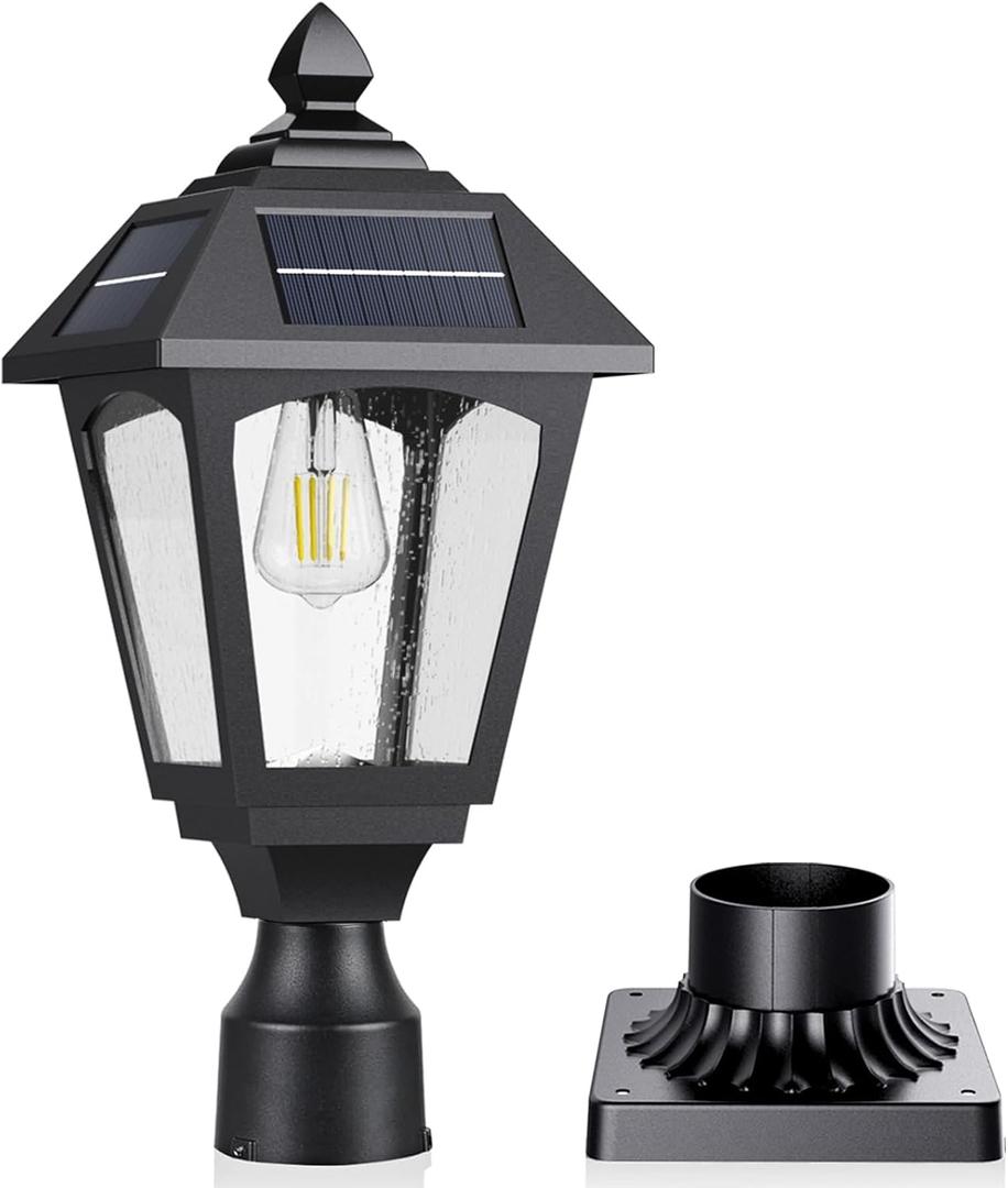 Solar Post Lights Outdoor, Aluminium Solar Lamp Post Light with Pier Mount Base, Outside Decor for Yard Garden Pole Pillar, 100 Lumens (Warm White)