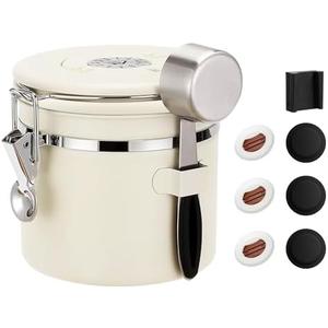 ShanSon Coffee Canister Airtight Coffee Container Stainless Steel Coffee Bean Storage Container with Scoop Coffee Canister for Beans Grounds Sugar Flour Tea Cereal, 11OZ, Beige