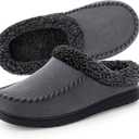 ULTRAIDEAS Men's Warm Fuzzy Moccasin Clog Slipper, Slip on Winter Comfy Indoor/Outdoor House Shoes (9-10, Dark Grey)