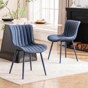 YOUNUOKE Mid-Century Modern Dining Chairs Set of 2, Navy Blue PU Leather Upholstered Kitchen Chairs with Navy Blue Metal Legs, Armless Accent Chair for Dining Room, Guest Reception Room, 1.61' x 1.58' x 2.59'