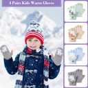 4 Pairs Kids Winter Touchscreen Gloves Warm Fleece Lined Child Knit Gloves Elastic Cuff Winter Texting for Girls Boys (Magnolia, Light Gray)