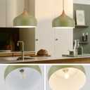 ELYONA Vintage Pendant Light Fixtures with Faux Pine Wood Grain, 12 Inch Adjustable Hanging Light Moss Green Metal Shade, Mid Century Modern Nordic Pendant Lamp for Kitchen Island Dining Room Bedroom