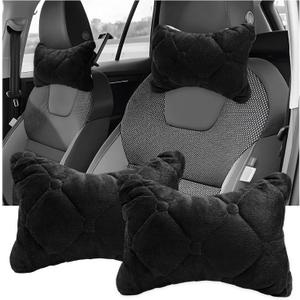 2PCS Car Headrest Pillow, Soft Comfortable Vehicle Neck Pillow Head Rest Pad, Breathable Auto Seat Headrest Neck Support Relieving Driving Fatigue, Universal Car Accessories (Black)