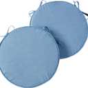 Set of 2 Outdoor 18 inch Round Patio Dining Chair Pads Comfortable Fiber-Filled Seat Cushions with Ties, Reversible Polyester Fabric, Denim, 18" x 18" x 2.5"