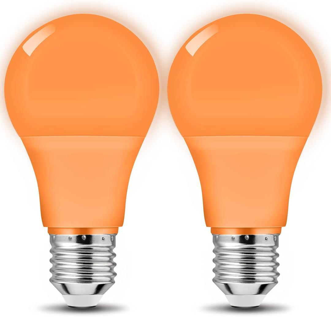 Orange Light Bulbs, 9Watts (60w Equivalent), E26 Base, for Halloween Christmas Party Bar Decor, 2-Pack