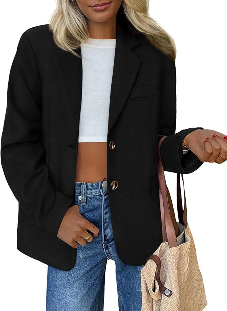 PRETTYGARDEN Blazers for Women Business Casual Fall Dressy Oversized Faux Suede Suit Jackets Work Office Teacher Clothes (Small, Black)