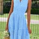 PRETTYGARDEN Women's Summer Dresses 2026 Sleeveless V Neck Eyelet Hollow Out Swing A Line Beach Vacation Sun Dress (Blue, M)