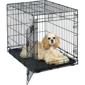 MidWest Homes for Pets Medium Dog Crate | Midwest Life Stages 30' Folding Metal Divider Panel,Floor Protecting Feet,Plastic Tray 30L x 19W 21H Inches,Breed (Black)