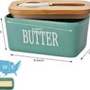 Large Butter Dish with Lid for Countertop,Ceramic Butter Container with Knife Airtight Cover,Butter Keeper for Kitchen Counter or Fridge,Butter Holder Storage,Farmhouse Decor (Green, Large)