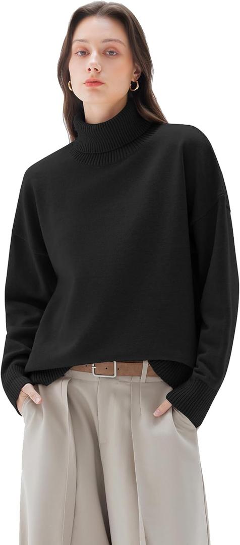 SUUKSESS Women Cashmere Oversized Chunky Turtleneck Pullover Sweater Long Sleeve Knit Jumper Tops (Small, Black)