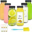 6 Pack 8oz Glass Juice Bottles with Lids, 250ml Reusable Glass Juicing Bottles, Square Drinking Jars Drink Containers with Caps for Water, Milk, Ginger, Kombucha, Beverages