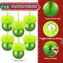 Bucherry 32 Pcs Lime Green Furry Christmas Ball Ornaments for Xmas Tree, Fuzzy Ball with Hair and 18'' Green Tree Picks Topper for Home Party Supplies Fireplace Mantel Wall Decor(Lime,3.2'')