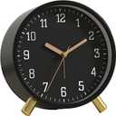 SHISEDECO Alarm Clock with Backlight, 4.5 inches Bedside Analog Non-Ticking Silent Small Deskclock with Arabic Numerals, Battery Operated Round Tableclock for Living Room, Bedroom (Black Color)